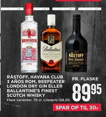 MENY Råstoff, havana club 3 años rom, beefeater london dry gin eller ballantine's finest scotch whisky tilbud