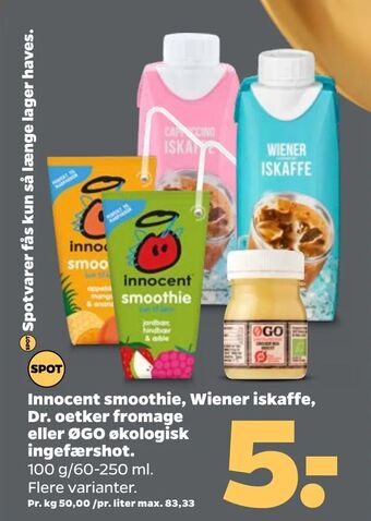 Netto Innocent smoothie, Wiener iskaffe, Dr. oetker fromage eller ØGO økologisk ingefærshot tilbud