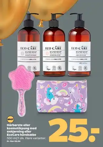 Netto Hårbørste eller kosmetikpung med enhjørning eller EcoCare håndsæbe tilbud