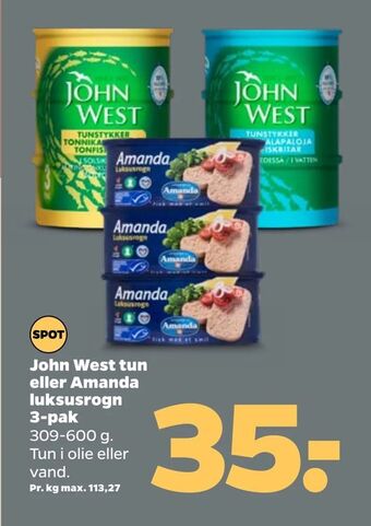 Netto John West tun eller Amanda luksusrogn 3-pak tilbud