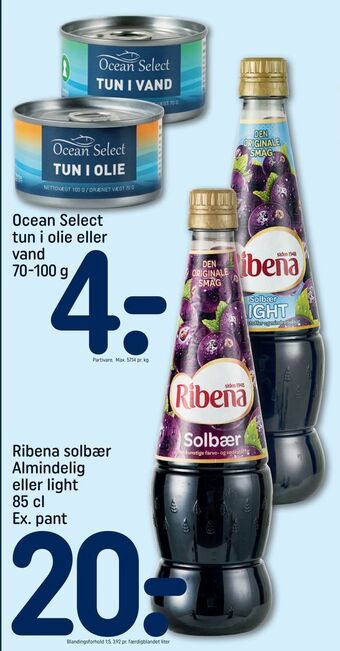 REMA 1000 Ribena solbær Almindelig eller light tilbud