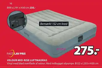 JYSK Velour Mid-Rise Luftmadras B152xL203xH30 cm tilbud