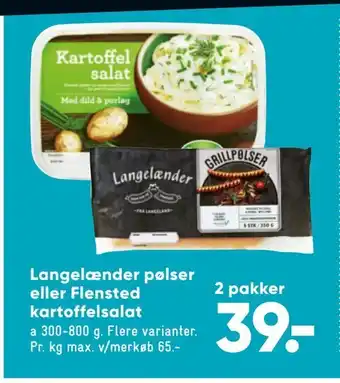 Bilka Langelænder pølser eller Flensted kartoffelsalat tilbud