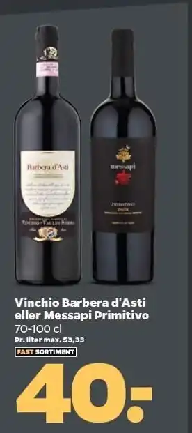 Vinchio Barbera d'Asti el. Messapi Primitivo