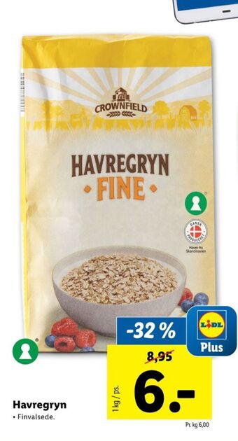 Lidl Crownfield havregryn tilbud