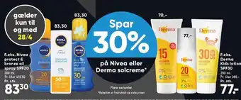 Bilka Spar 30% på Nivea el. Derma solcreme tilbud