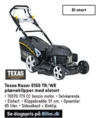 Bilka Texas Razor 5155 TR/WE plæneklipper m. elstart tilbud