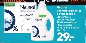 Bilka Neutral vaskemiddel eller opvasketabs tilbud