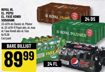 Løvbjerg Royal øl el. Pepsi el. Faxe kondi sodavand tilbud