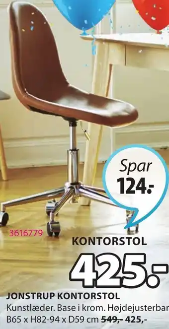 JYSK Jonstrup Kontorstol B65xH82-94xD59 cm tilbud