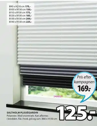 JYSK Saltholm Plisségardin B80 x H130 cm tilbud