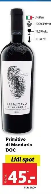 Lidl Primitivo di Manduria tilbud