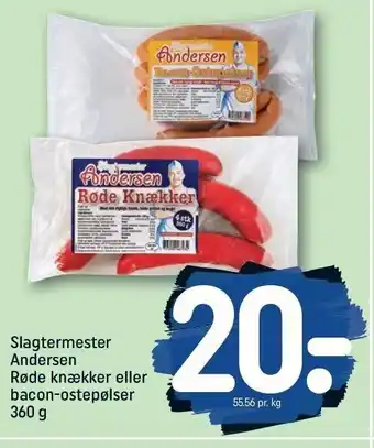 REMA 1000 Slagtermester Andersen knækker el. bacon-ostepølser tilbud