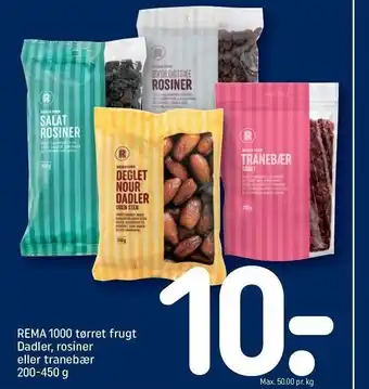 REMA 1000 Rema 1000 tørret frugt Dadler, rosiner el. tranebær tilbud