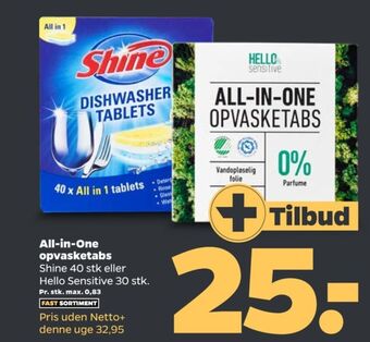 Netto Shine maskinopvask-tabs tilbud
