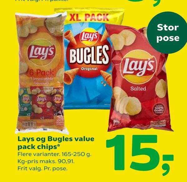 Lays og Bugles value pack chips tilbud hos Coop 365