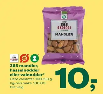 Coop 365 365 mandler, hasselnødder eller valnødder tilbud