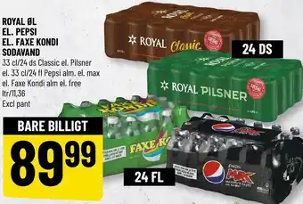 Løvbjerg Royal Øl El. Pepsi El. Faxe Kondi Sodavand 33 cl tilbud