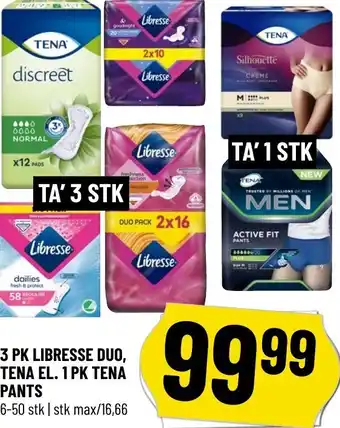 Løvbjerg 3 Pk Libresse Dou, Tena El. 1 Pk Tena Pants 6-50 stk tilbud