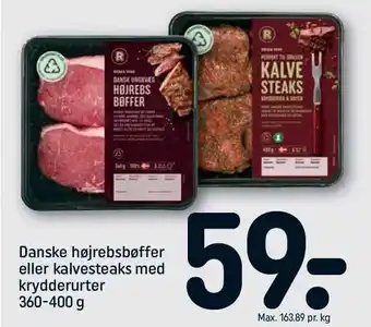 REMA 1000 Danske højrebsbøffer el. kalvesteaks med krydderurter tilbud