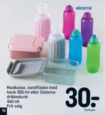 REMA 1000 Madkasse, vandflaske med hank el. Sistema drikkedunk tilbud