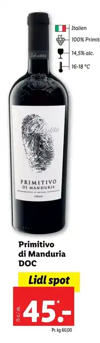 Lidl Primitivo di Manduria DOC tilbud