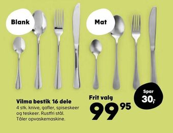 Kvickly Vilma bestik 16 dele tilbud