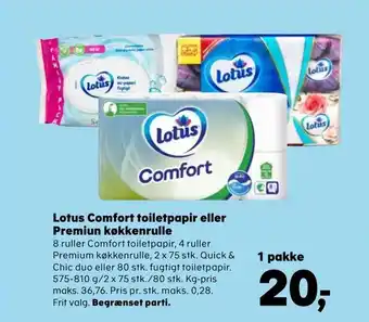 Kvickly Lotus Comfort toiletpapir eller Premiun køkkenrulle tilbud