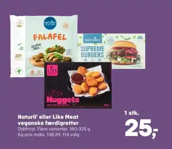 Kvickly Naturli' eller Like Meat veganske færdigretter tilbud