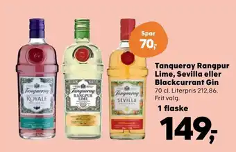 Kvickly Tanqueray Rangpur Lime, Sevilla eller Blackcurrant Gin tilbud