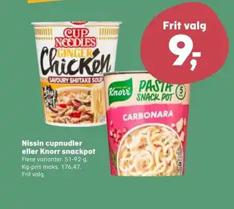 Kvickly Nissin cupnudler eller Knorr snackpot tilbud