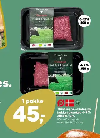 Kvickly Thise og Ko. økologisk hakket oksekød 4-7% eller 8-12% tilbud