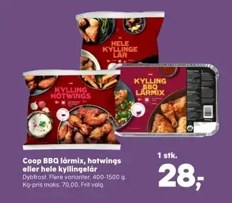 Kvickly Coop BBQ lårmix, hotwings eller hele kyllingelår tilbud