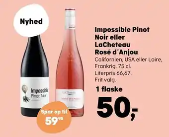 Kvickly Impossible Pinot Noir eller LaCheteau Rosé d'Anjou tilbud