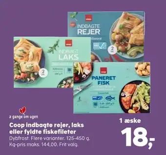SuperBrugsen Coop indbagte rejer, laks eller fyldte fiskefileter tilbud