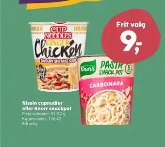 SuperBrugsen Nissin cupnudler eller Knorr snackpot tilbud