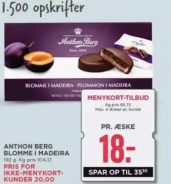 MENY Anthon Berg blomme i madeira - menykort tilbud