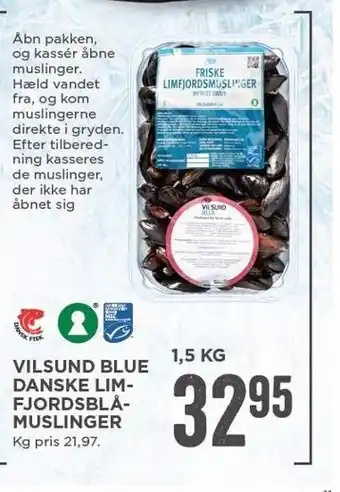 MENY Vilsund Blue danske Limfjords blåmuslinger pr. 1,5KG tilbud