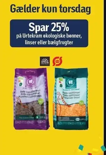 Spar 25% på Urtekram øko bønner, linser el bælgfrugter