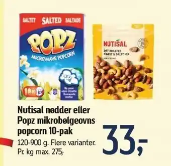 Føtex Nutisal nødder eller Popz mikrobølgeovns popconr tilbud