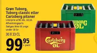 SPAR Grøn tuborg, tuborg classic eller clarsberg pilsner tilbud