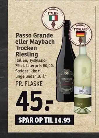 SPAR Passo Grande el. Maybach Trocken Riesling tilbud