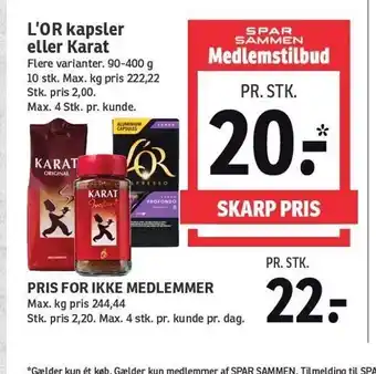 SPAR L'or kapsler el. Karat tilbud