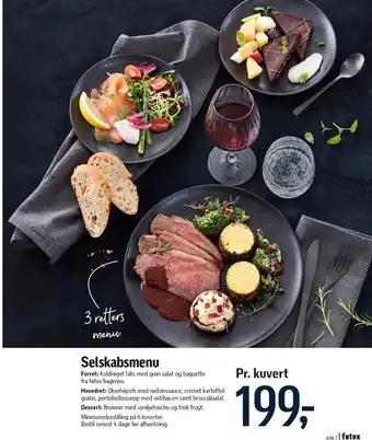 Selskabsmenu pr. kuvert