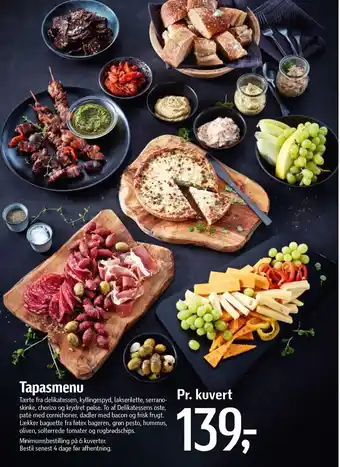 Tapasmenu pr. kuvert