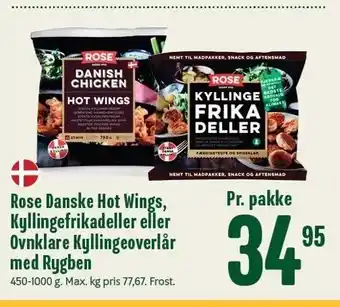 Min Købmand Rose danske hot wings, kyllingefrikadeller el. ovnklare kyllingeoverlår med rygben tilbud