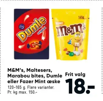 Bilka M&M's, Maltesers, Marabou bites, Dumle eller Fazer Mint æske tilbud