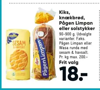 Bilka Kiks, knækbrød, Pågen Limpan eller solstykker tilbud