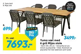 Bilka Yuma sæt med 6 grå Mijas stole tilbud