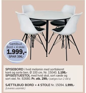 Daells Bolighus Sættilbud Bord + 4 stole tilbud